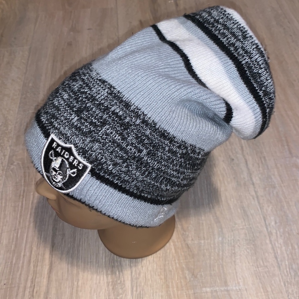 New Era NFL Raiders youth fleece lined winter floppy beanie Pom